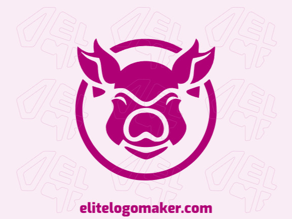 Crie um logotipo ideal para o seu negócio com a forma de um porco com estilo circular e cores customizáveis.