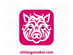 Ornamental logo with solid shapes forming a pig with a refined design with pink and dark blue colors.