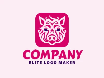 Ornamental logo with solid shapes forming a pig with a refined design with pink and dark blue colors.