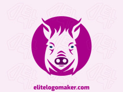 Template logo in the shape of a pig with a minimalist design with purple and pink colors.