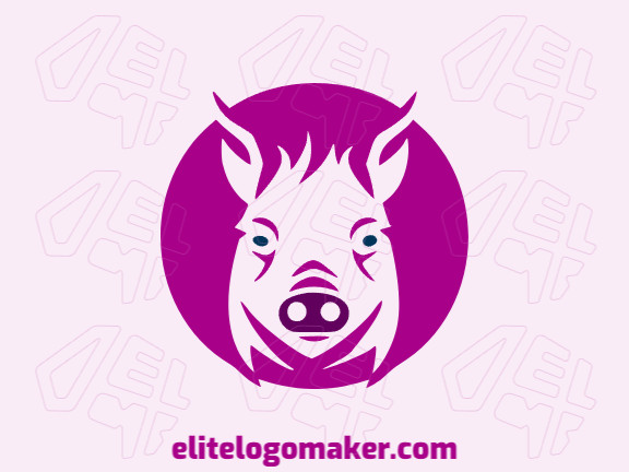 Logotipo criativo com a forma de um porco com design minimalista e com as cores roxo e rosa.