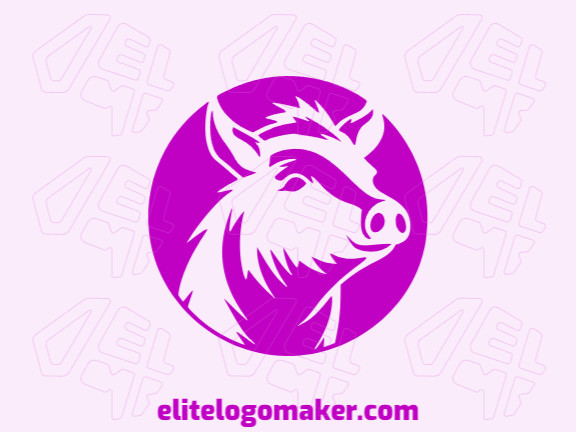 Logotipo circular criado com formas abstratas formando um porco com a cor rosa.
