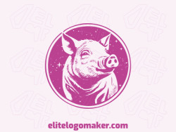Logotipo vetorial com a forma de um porco com design ilustrativo e cor roxo.