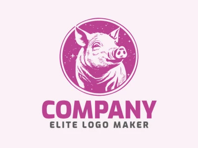 Logotipo vectorial en forma de un cerdo con diseño ilustrativo y color violeta.