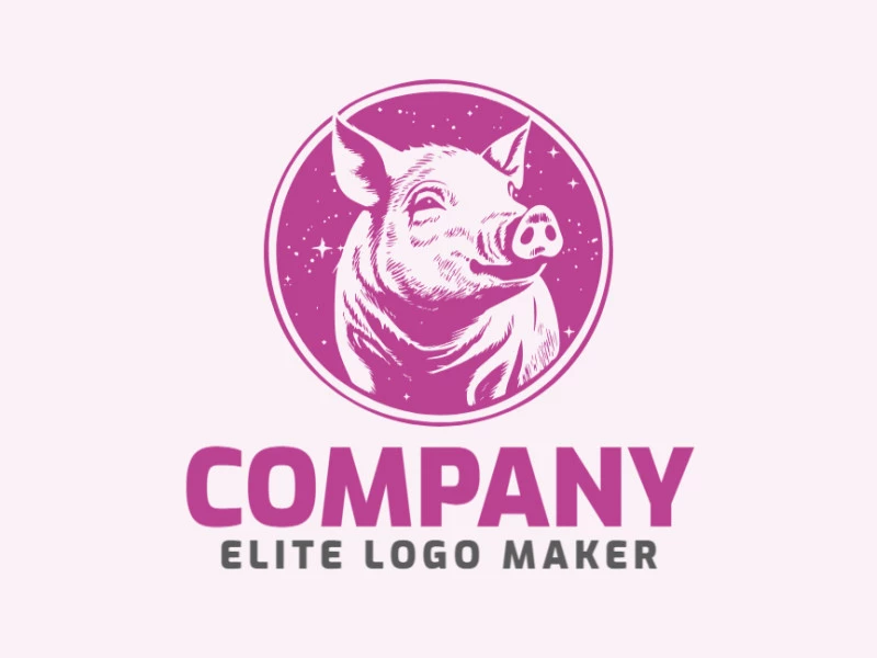 Vector logo in the shape of a pig with illustrative design and purple color.