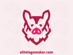 Mascot logo template in the shape of a pig's head composed of abstracts shapes and refined design with pink color.