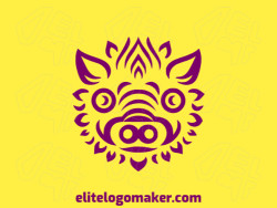 Creative logo in the shape of a pig with memorable design and ornamental style, the color used is purple.