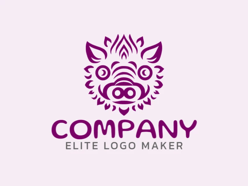 Creative logo in the shape of a pig with memorable design and ornamental style, the color used is purple.