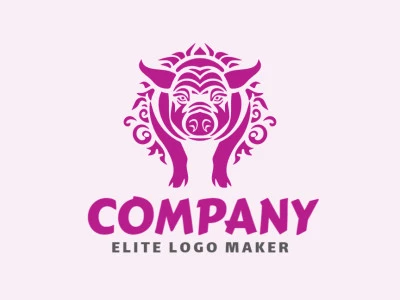 Um logotipo profissional em forma de um porco com um estilo ornamental, a cor utilizada foi rosa.