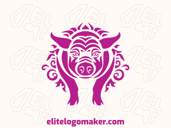 A sophisticated logo in the shape of a pig with a sleek ornamental style, featuring a captivating pink color palette.