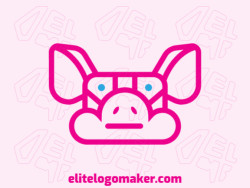 Animal logo design in the shape of a pig head and a cloud with blue and pink colors.