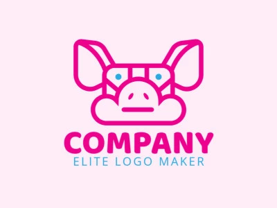 Animal logo design in the shape of a pig head and a cloud with blue and pink colors.