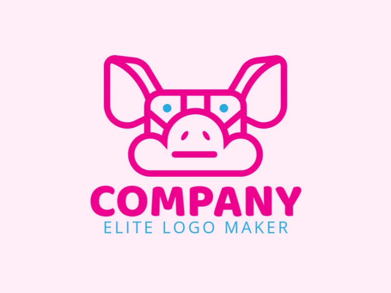 Logotipo personalizable compuesto de formas sólidas y estilo minimalista formando un cerdo combinado con una nube en colores azul y rosa.