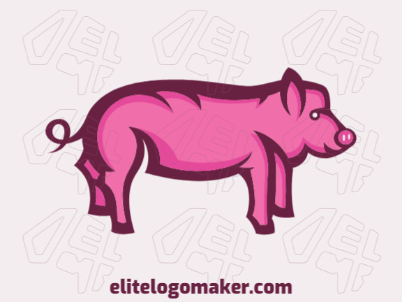 Animal mascot logo in the shape of a pig composed of abstracts shapes with pink colors.