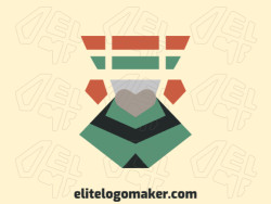 Stylized logo in the shape of a pigeon head combined with abstracts shapes with green, orange, gray and black colors.