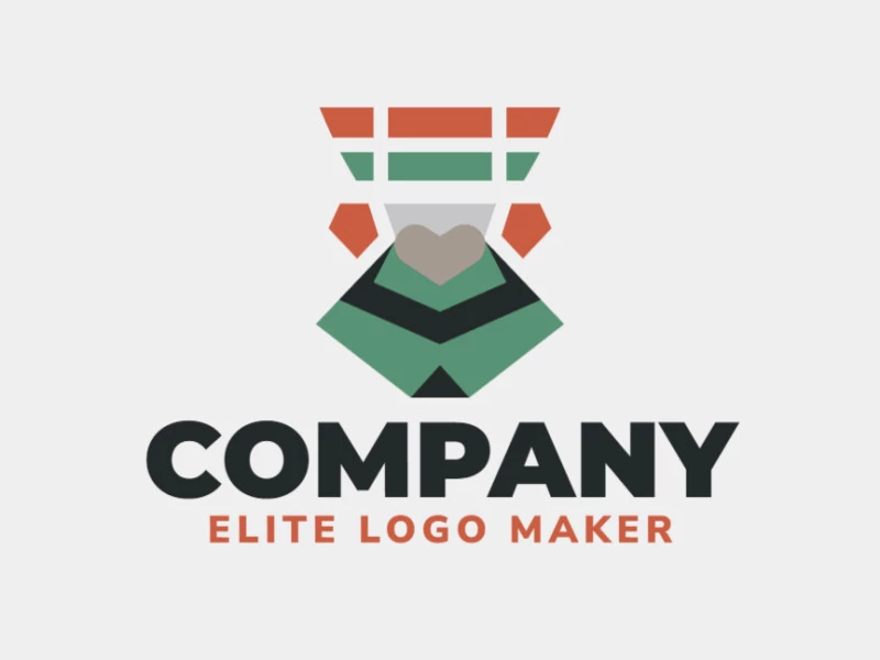 Stylized logo in the shape of a pigeon head combined with abstracts shapes with green, orange, gray and black colors.