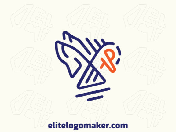Template logo in the shape of a pigeon with multiple lines design with blue and orange colors.