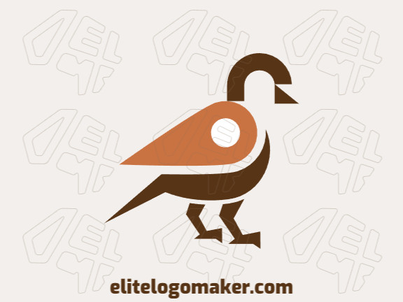 Animal logo with the shape of a sparrow combined with a map icon composed of abstracts shapes with brown and orange colors.