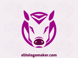 A symmetric logo featuring a charming pig's head in delightful shades of purple and pink, radiating charm and symmetry.