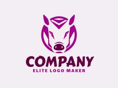 A symmetric logo featuring a charming pig's head in delightful shades of purple and pink, radiating charm and symmetry.