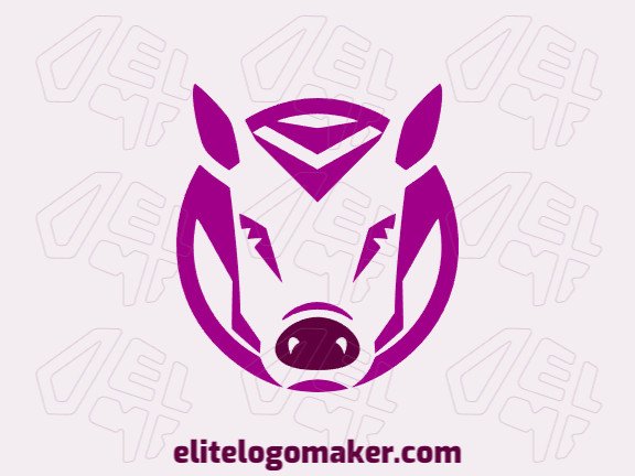 Um logotipo simétrico com a encantadora cabeça de um porco em tons adoráveis de roxo e rosa, irradiando charme e simetria.