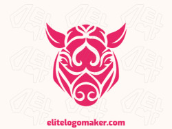 Adaptable logo in the shape of a Pig's head with an abstract style, the color used was pink.