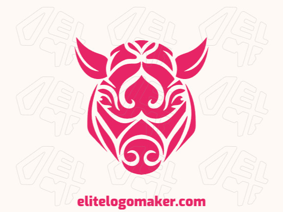 Adaptable logo in the shape of a Pig's head with an abstract style, the color used was pink.