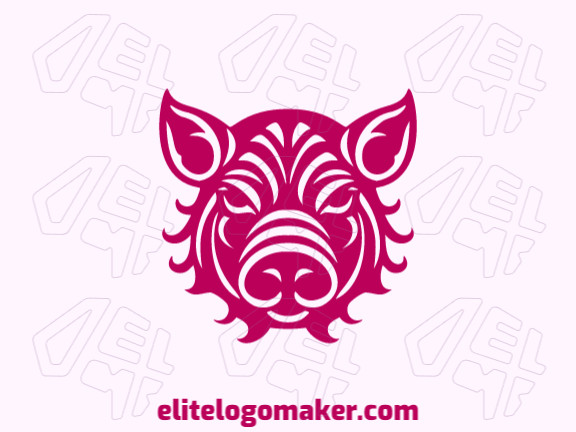 A symmetric logo design in the shape of a pig's head, featuring the colors pink. Perfect for any branding that needs a bit of quirkiness!