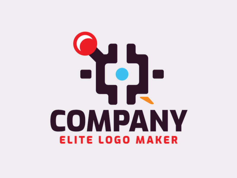 Creative logo in the shape of a pin combined with a bird with memorable design and abstract style, the colors used was blue, brown, orange, and red.