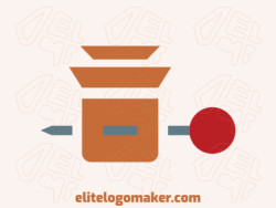 Minimalist logo in the shape of a pin combined with a box composed of abstract elements with brown, gray, and red colors.