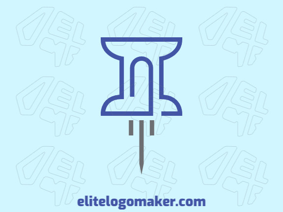 Logotipo customizável composto por formas geométricas formando um alfinete combinado com um clipe com cores cinza e azul.