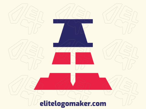 Minimalist logo created with abstract shapes forming a pin combined with a cone, with blue and red colors.