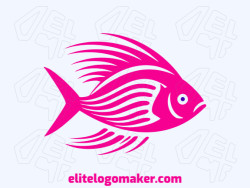 Customizable logo in the shape of a pink fish composed of a simple style with pink and dark blue colors.