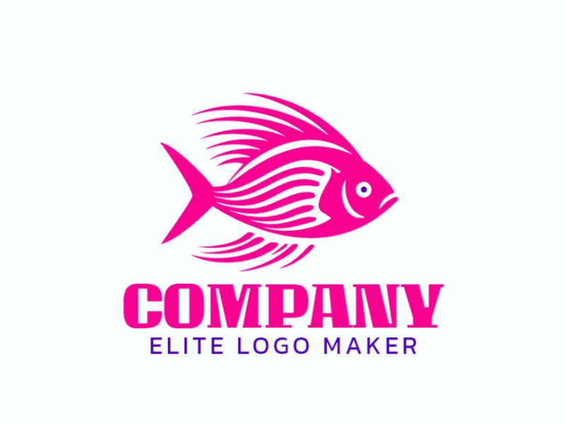 Customizable logo in the shape of a pink fish composed of a simple style with pink and dark blue colors.