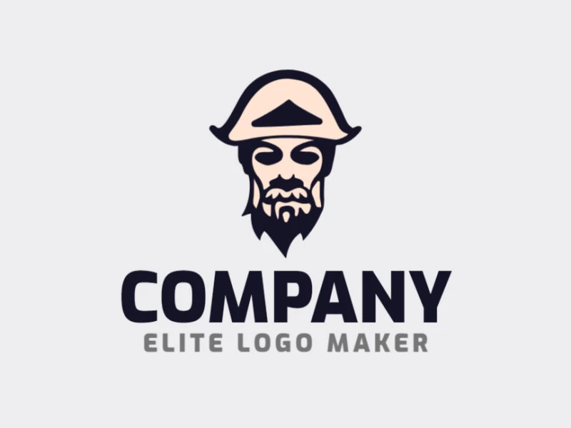 Crie um logotipo para sua empresa com a forma de um pirata com estilo simples e com as cores preto e bege.