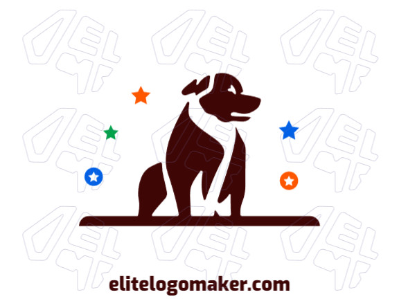 Um logo abstrato com um cachorro pit bull nas cores azul, marrom e laranja. Seu design minimalista captura a essência da força e lealdade da raça.