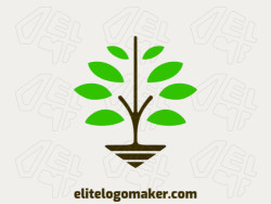 Logo available for sale in the shape of a plant combined with an arrow with a minimalist design with green and dark brown colors.