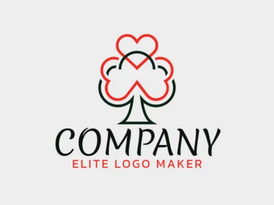 Logotipo monoline con formas sólidas que forman un corazón combinado con espadas con un diseño refinado y colores rojo y negro.