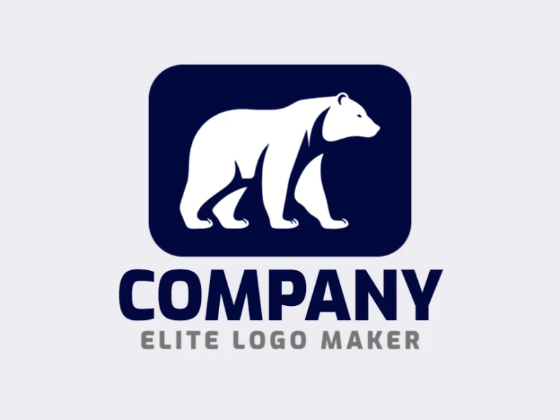 Create your own logo in the shape of a polar bear with abstract style with blue and white colors.