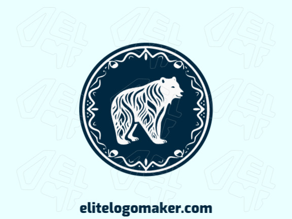 Customizable logo in the shape of a polar bear with an circular style, the colors used was blue and white.
