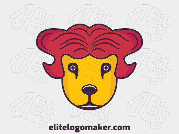 Animal logo design in the shape of a wildcat head composed of abstracts shapes with black, red, and yellow colors.