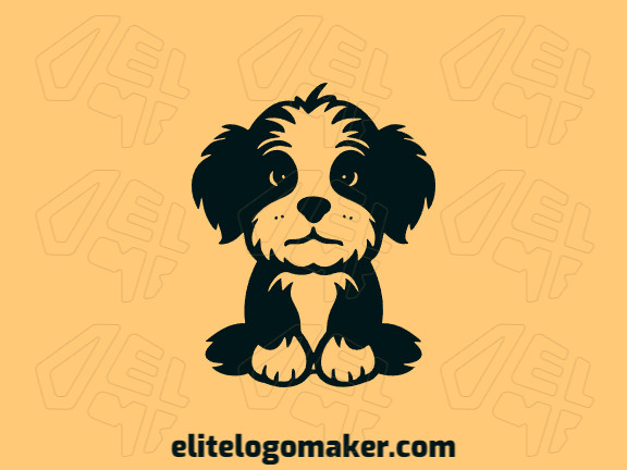 Logotipo vetorial com a forma de um cachorrinho com design infantil e cor preto.