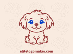 Vector logo in the shape of a puppy with a monoline style with brown and dark blue colors.
