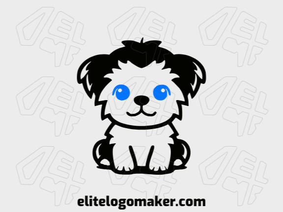 Logotipo customizável com a forma de um filhote de cachorro com estilo infantil, as cores utilizadas foi azul e preto.