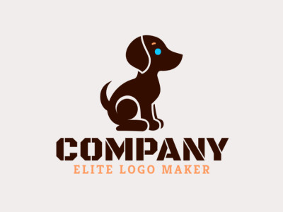 Un logo encantador con un diseño de cachorro juguetón en tonos vibrantes de azul, marrón y naranja.