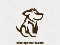 Vector logo in the shape of a puppy with abstract style and brown color.