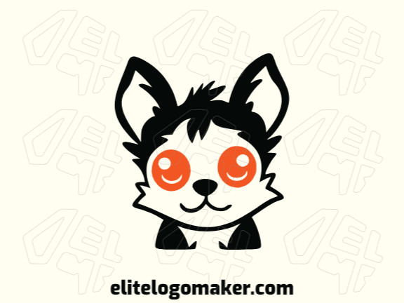A playful logo design, portraying a cute puppy in orange and black colors. The style is fun and childish.