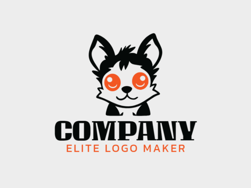 A playful logo design, portraying a cute puppy in orange and black colors. The style is fun and childish.