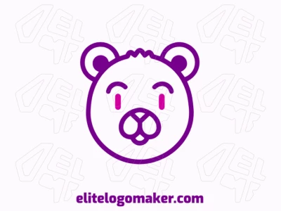 Un logotipo vectorial adecuado con la cabeza de un oso morado en estilo simétrico, diseñado con líneas equilibradas para un aspecto armonioso y fuerte.