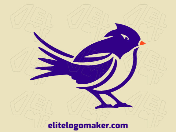 Logotipo com design criativo formando um pássaro roxo com estilo simples e cores customizáveis.